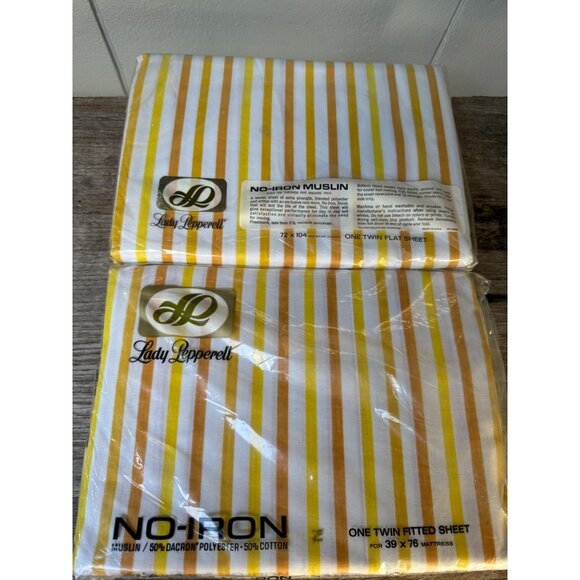 NOS Vintage Lady Pepperell No-Iron Muslin Twin Sheet Set 50% Dacron Polyester 50 - Picture 4 of 6